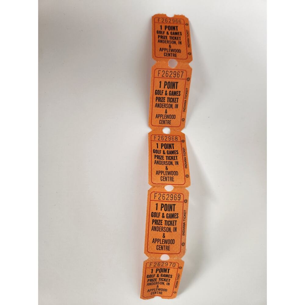 Vintage Arcade Prize Tickets Applewood Centre Anderson IN Orange Strip